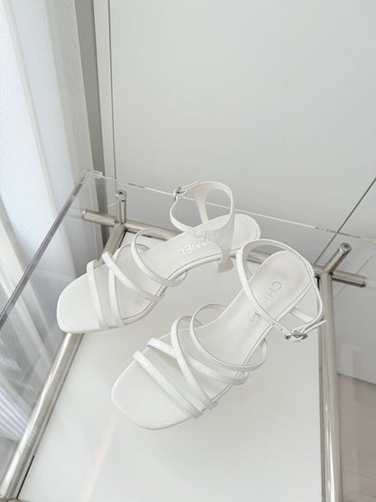 Chanel Cruise 26 Sandal 70mm White Lambskin 597358