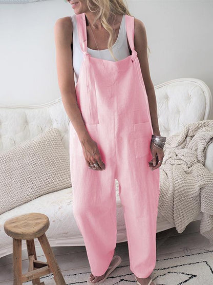 High-Waist Loose Suspender Trousers