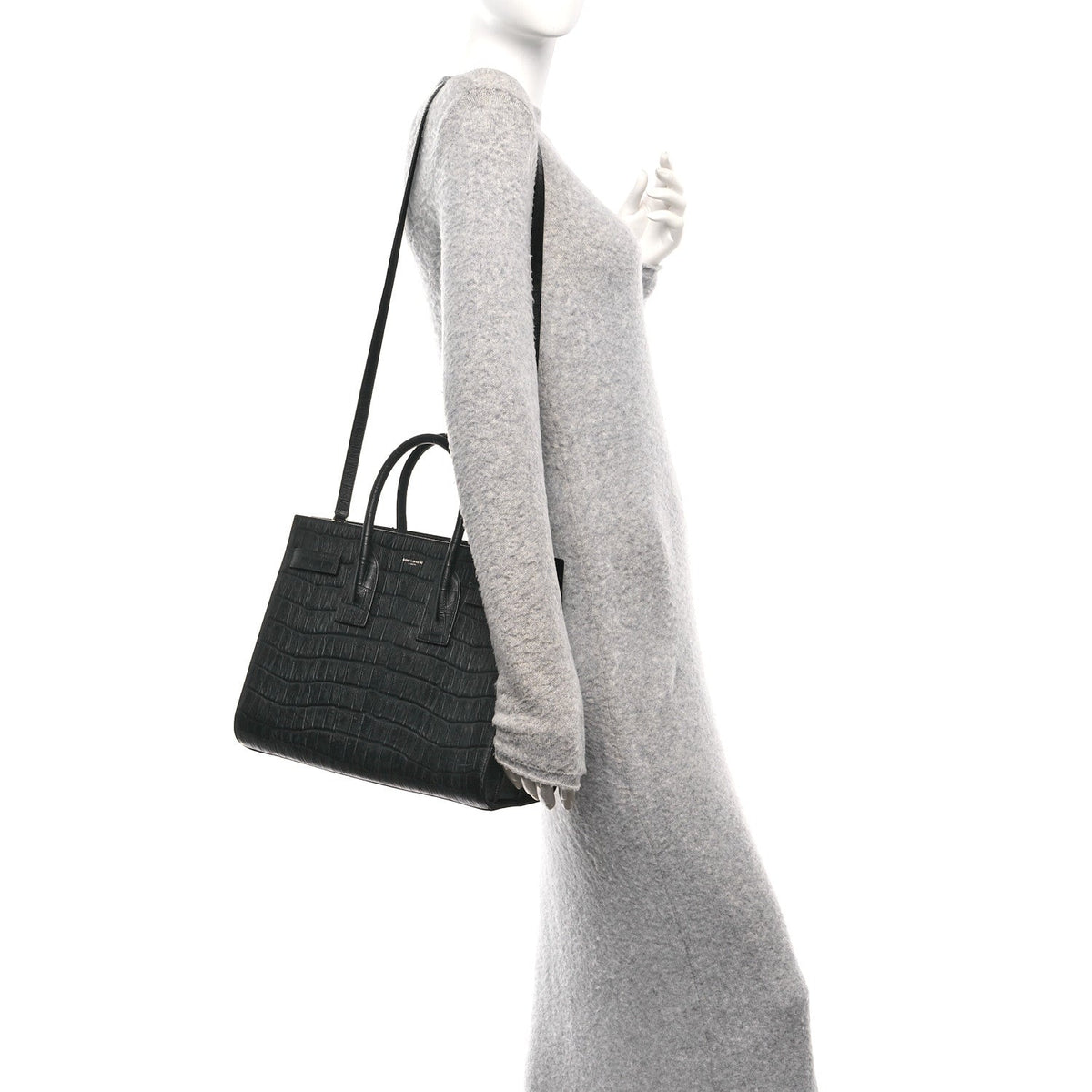 Calfskin Crocodile Embossed Small Sac de Jour Black
