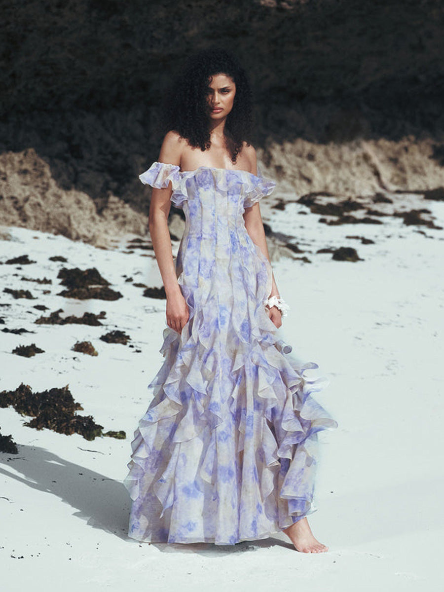 Azalea Romantic Ruffled Maxi Dress In Purple