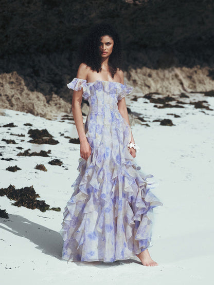Azalea Romantic Ruffled Maxi Dress In Purple