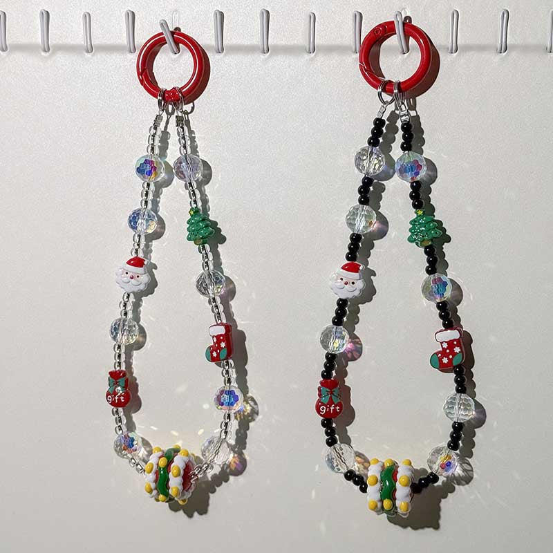 Cute Christmas Crystal Beaded Phone Charm