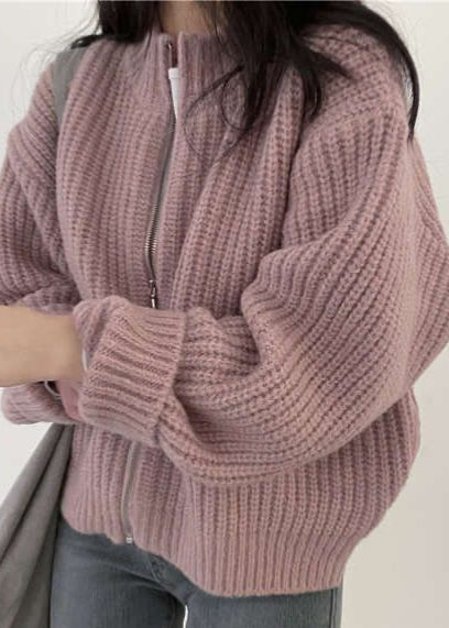 Chunky Knit Cardigan Zip Up Ribbed Sweater
