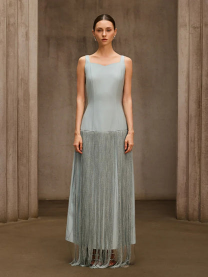 Gia Sleeveless Fringe-Trimmed Midi Dress