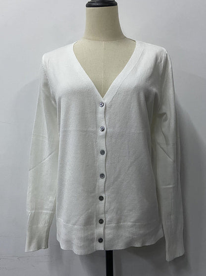 Simple Long Sleeves Buttoned Solid Color Sweater Cardigan Tops