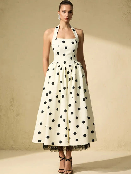 Bianca White Polka Dot Halter Maxi Dress