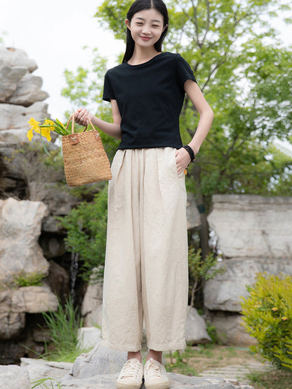 Loose Wide Leg Elasticity Solid Color Casual Pants Bottoms