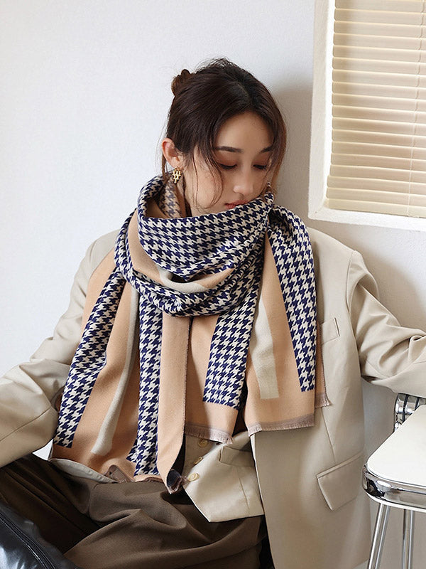 Urban Vintage Imitated Cashmere Houndstooth Shawl Scarf