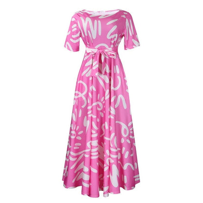 Printed Short Sleeve Flared Dress