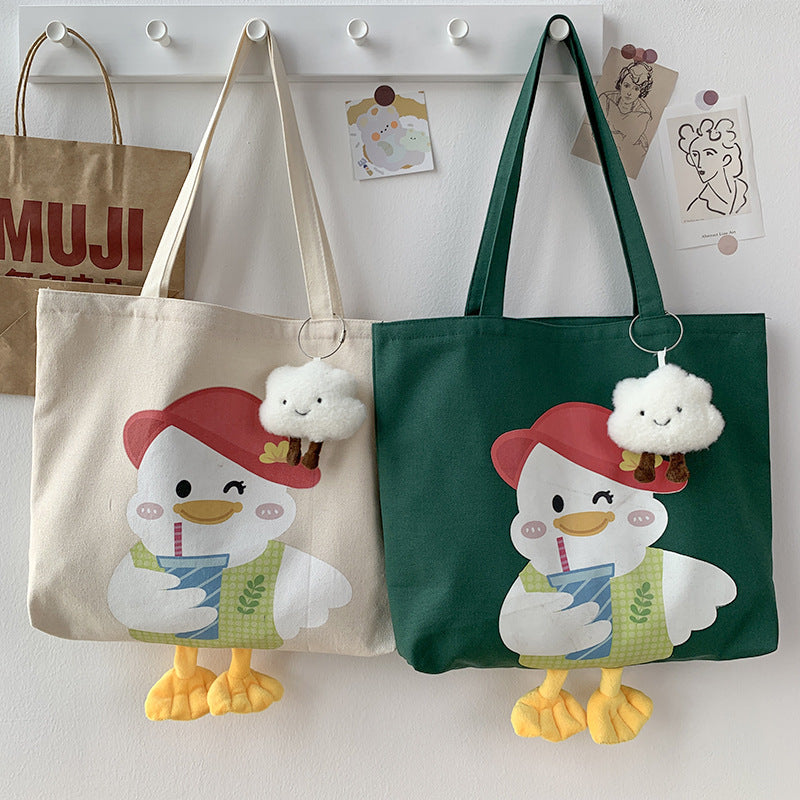 Cute Duck Pattern Large Capacity Canvas Bag