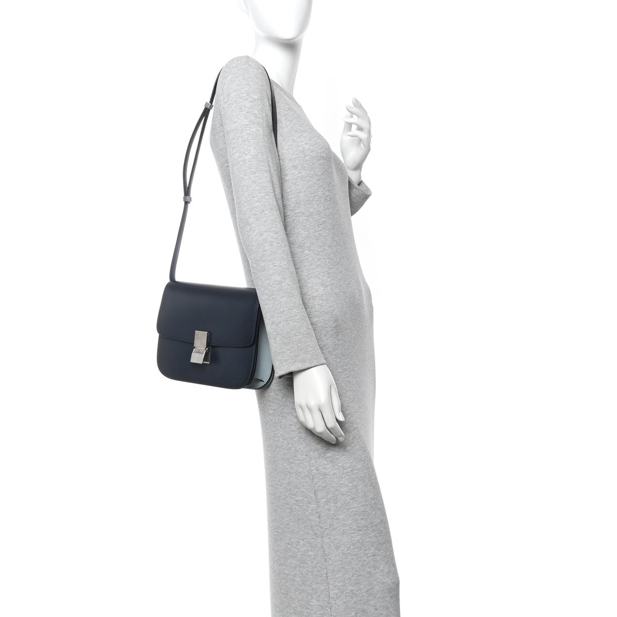 Box Calfskin Medium Classic Box Flap Bag Navy Light Blue
