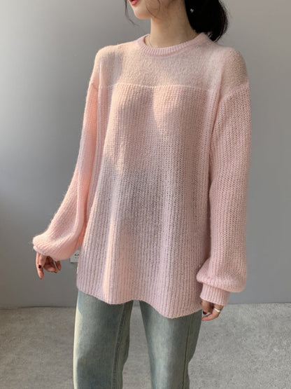 Urban Loose Solid Color Round-Neck Sweater Top