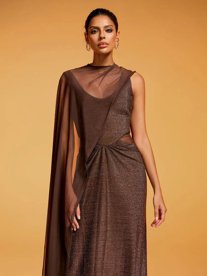 Iris Cape Glitter Maxi Dress