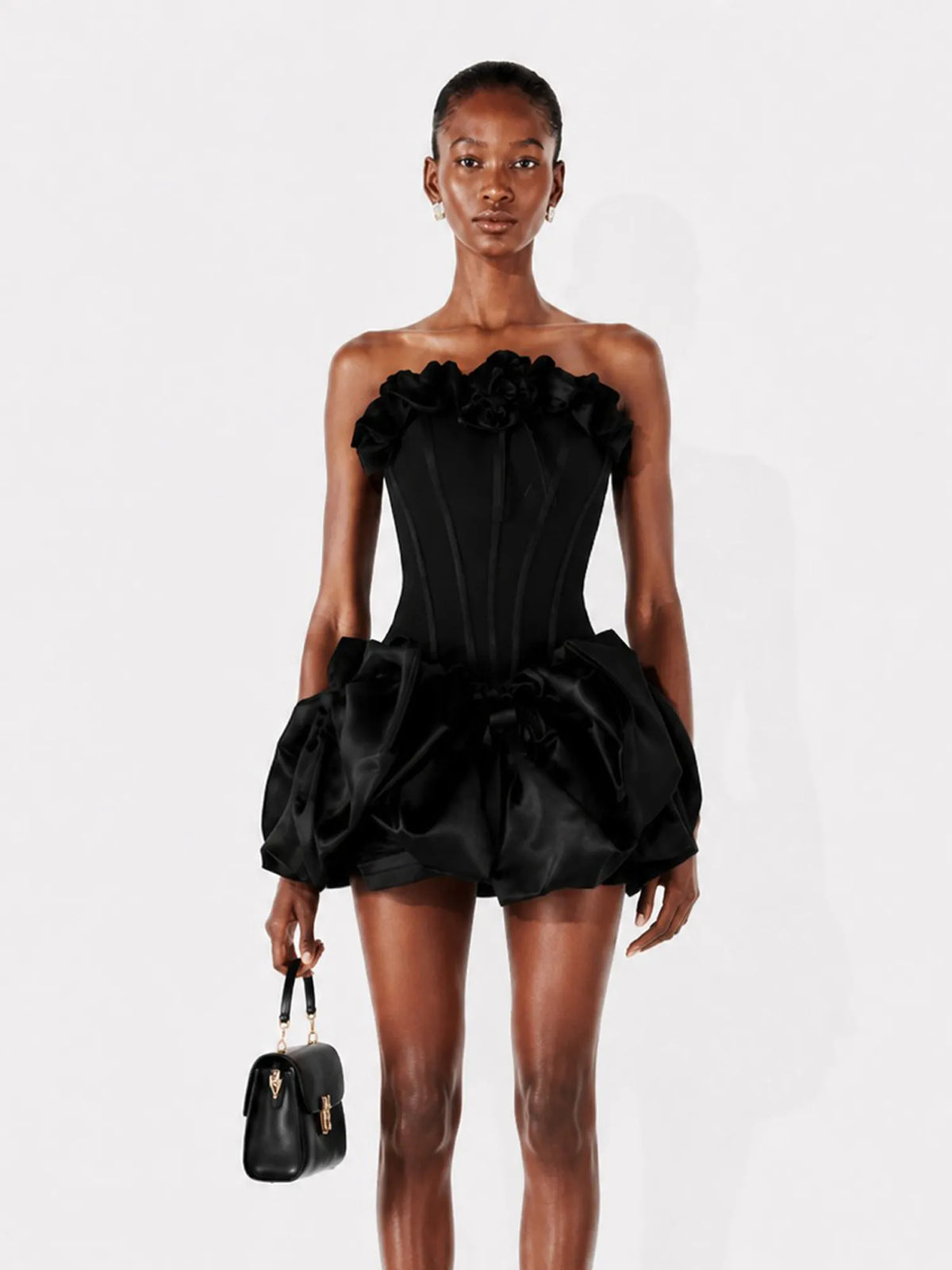 Valeria 3D Floral Bow Strapless Mini Dress