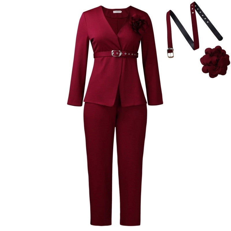 Solid Color Suit Pants Two Piece Set