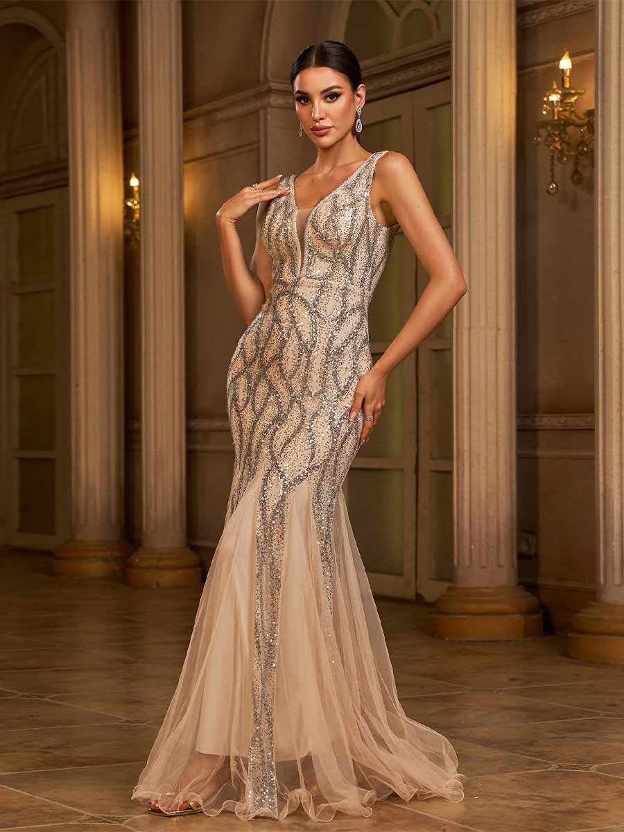 Isolde Mesh V-neck Maxi Dress