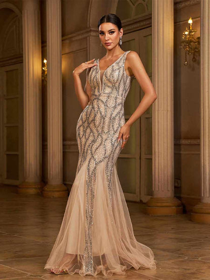Isolde Mesh V-neck Maxi Dress