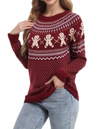 Knit Polka Dots Snowflake Pullover Sweater