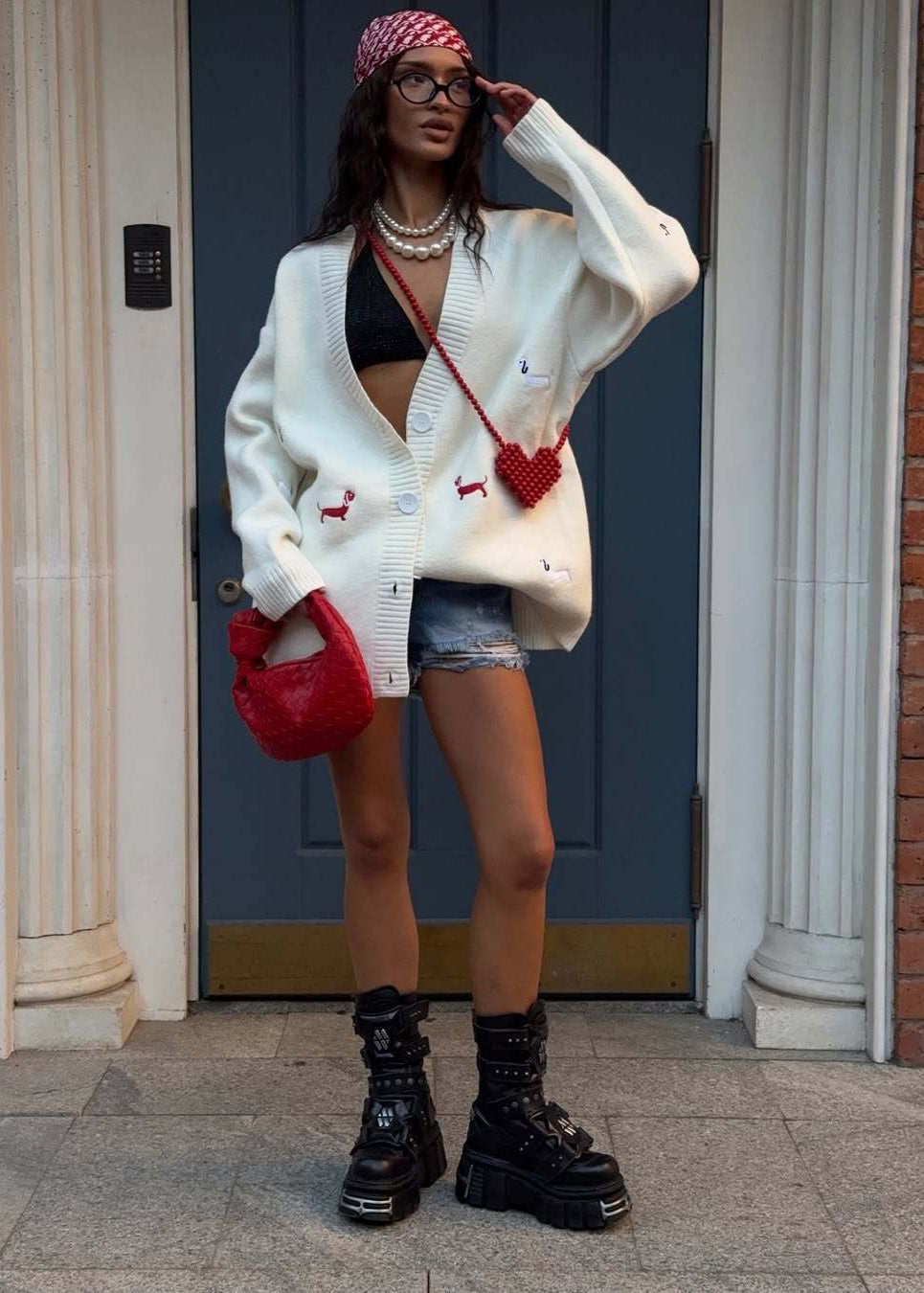 Oversized Knit Cardigan With Dachshund Embroidery