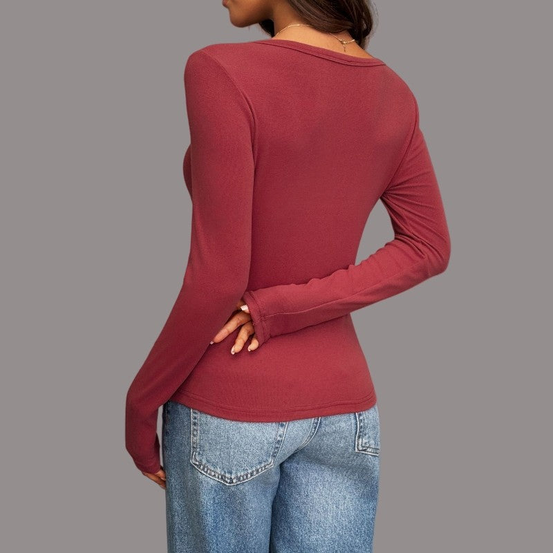 Long Sleeve U-Neck Polyester T-Shirt Jacket Solid Color