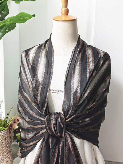 Contrast Colors Striped Light Maturity Silk Scarf&Shawl