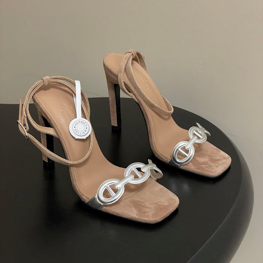 HM Luz Sandals 10.5 Dark Khahi Sheepskin Suede 593702