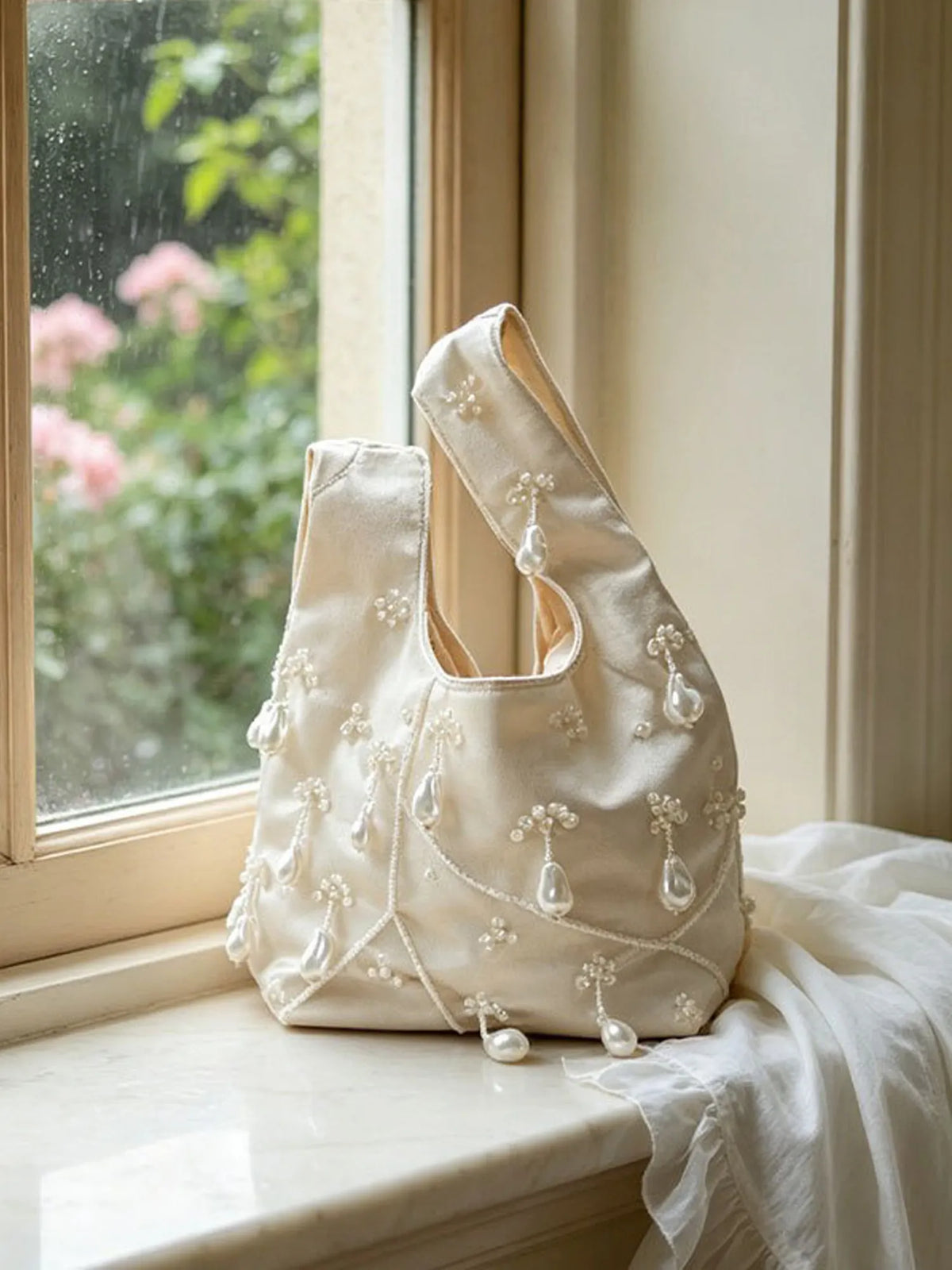 Audrey Vintage Pearl Satin Handbag