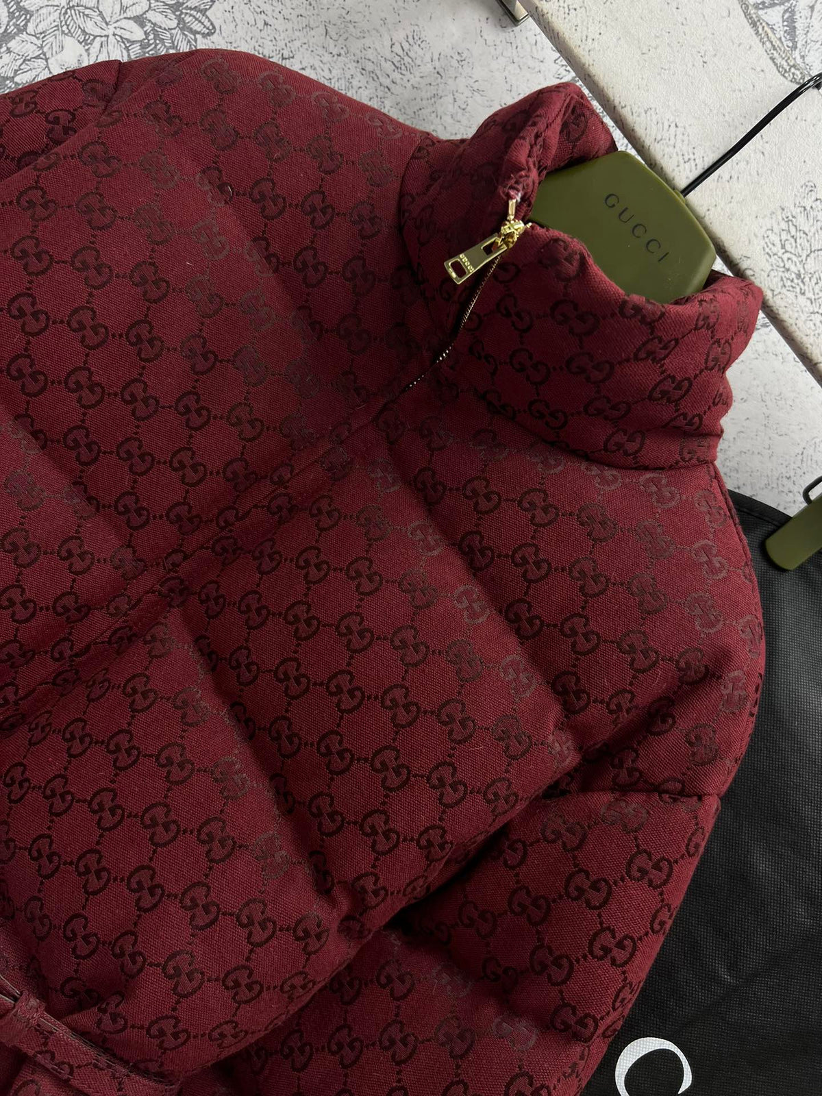 Gucci Down Jacket Red Jacquard Fabric