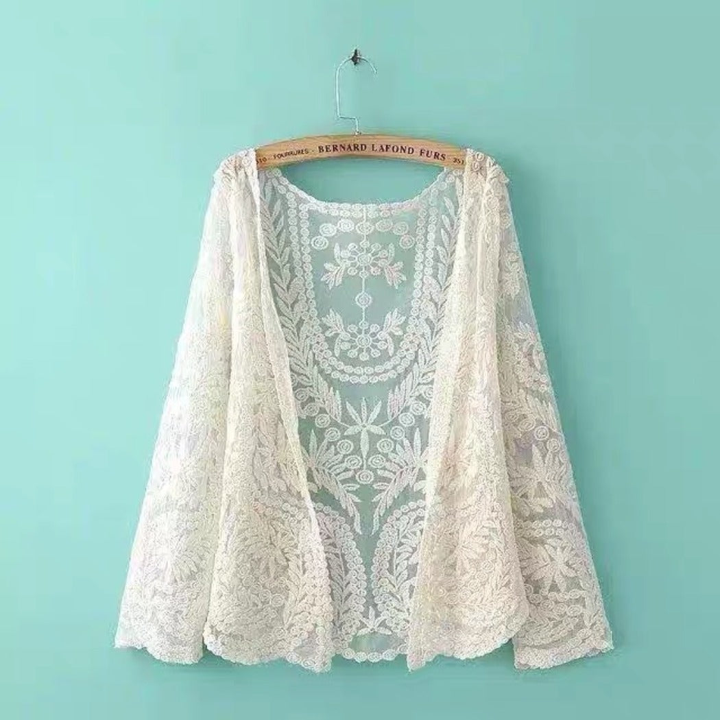 Crosa - Sheer Lace Boho Cardigan Cover-Up