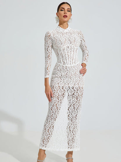 Evelyn Lace Elegance Maxi Dress In White
