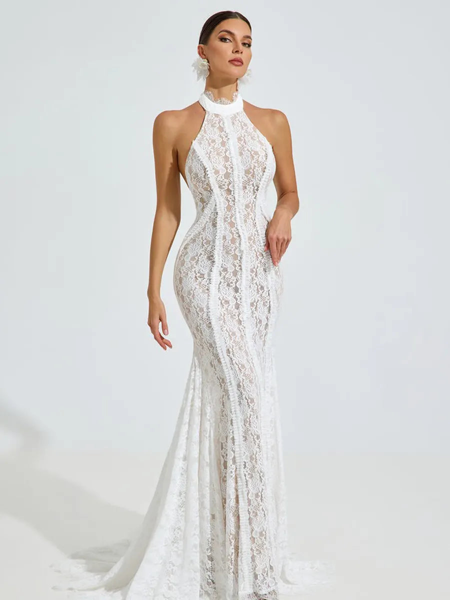 Abigail Halter Lace Mermaid Maxi Dress