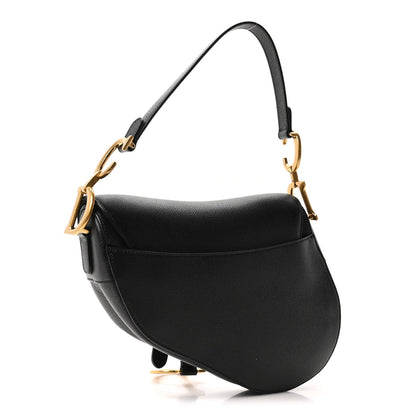 Grained Calfskin Saddle Bag Black