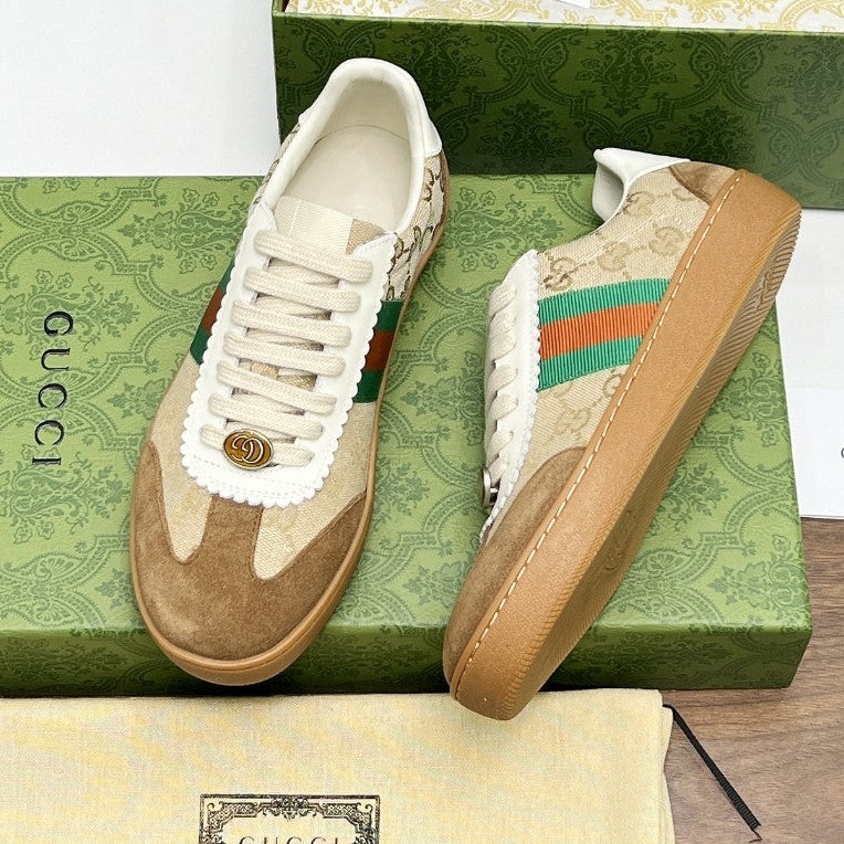 Gucci 2025 G74 Sneakers Brown Beige Suede Canvas 885901