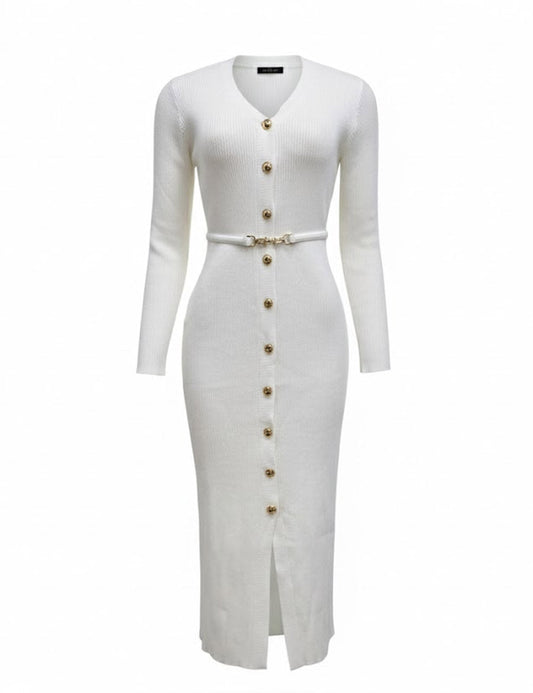 Fall V-Neck Long Sleeve Button Down Maxi Dress