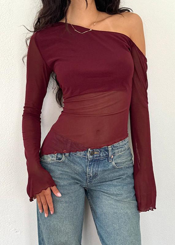 Asymmetrical Gauzy Off Shoulder Long Sleeve Top
