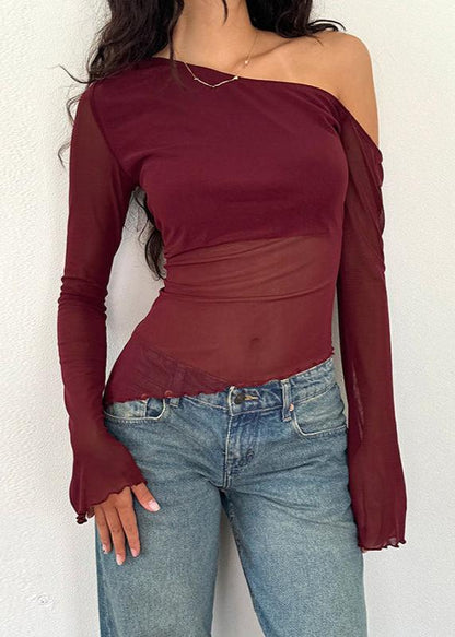 Asymmetrical Gauzy Off Shoulder Long Sleeve Top