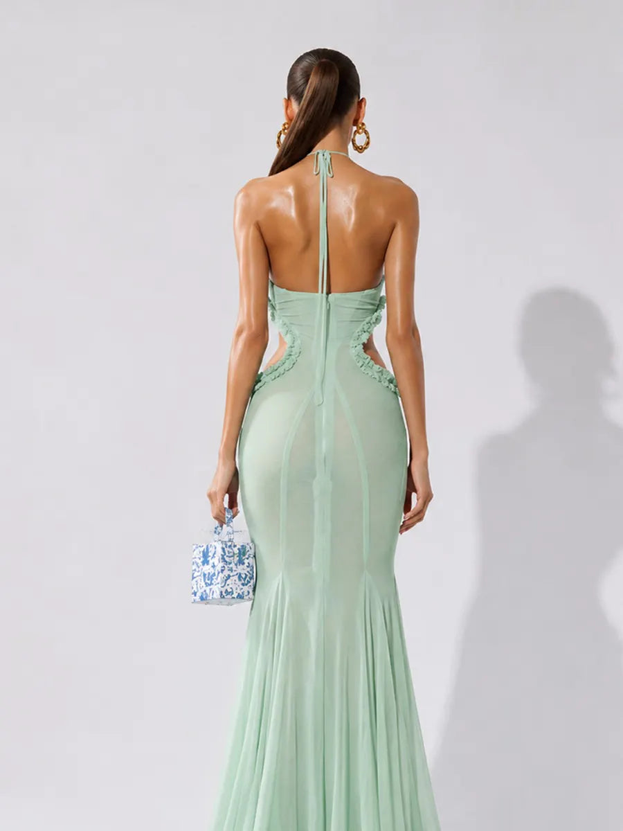 Yasmine Butterfly-Embellished Cut-Out Halter Maxi Dress