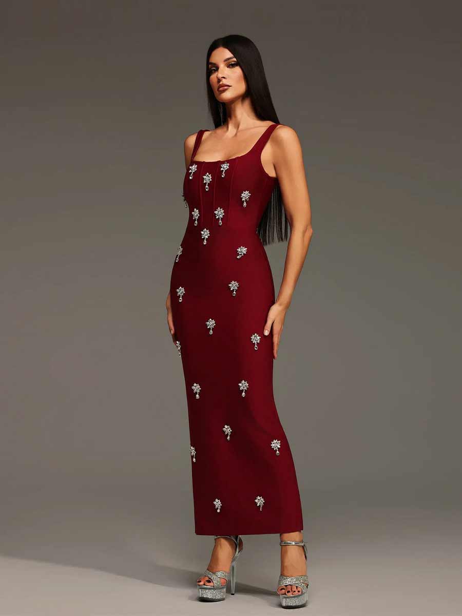 Maeve Diamond Studded Bandage Maxi Dress
