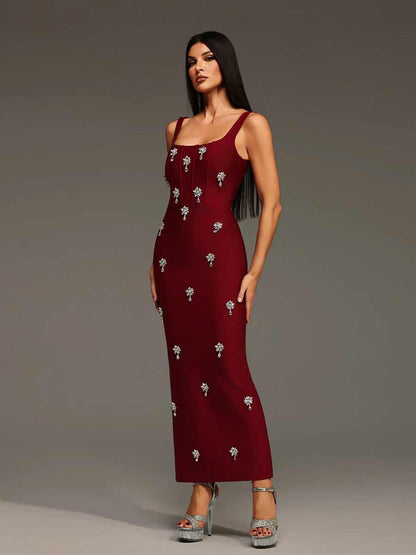 Maeve Diamond Studded Bandage Maxi Dress