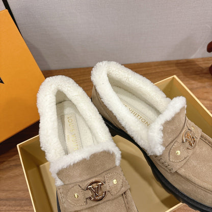 LV District Flat Loafer Dark Khahi Wool Suede 594853