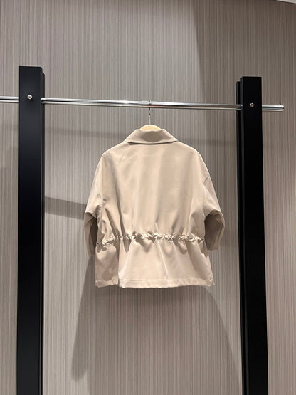 Gucci Short-sleeved Jacket Top Beige Polyester Fiber