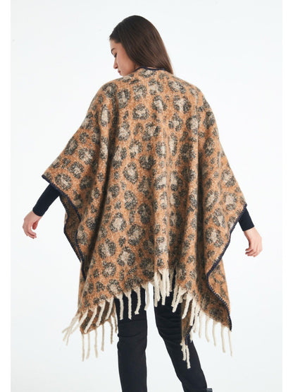 Scarvii - Thick Leopard Printed Wrap Shawl with Tassels