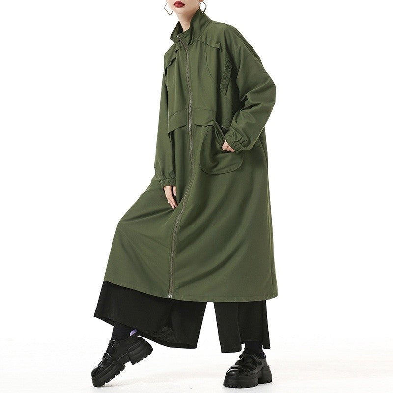 Solid-Color Long Trench Coat