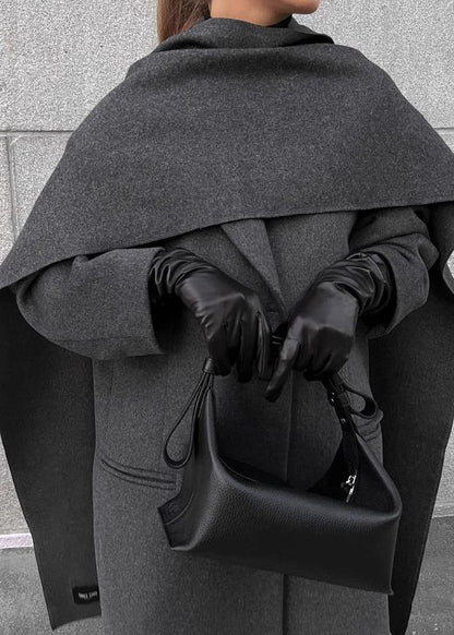 Long Overcoat Wool Like Fabric Asymmetric Draped