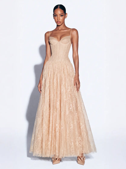 Zoe Lace and Mesh Boned Maxi Dress