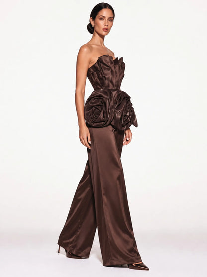 Annabelle Sculptural Pleated Strapless Top In Coffee