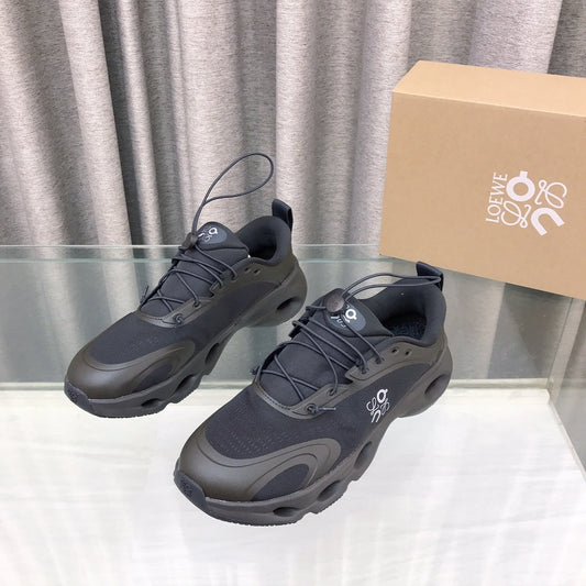 Loewe x on Angpao Couple Running Sneakers Charcoal Black Nylon Calfskin 597419