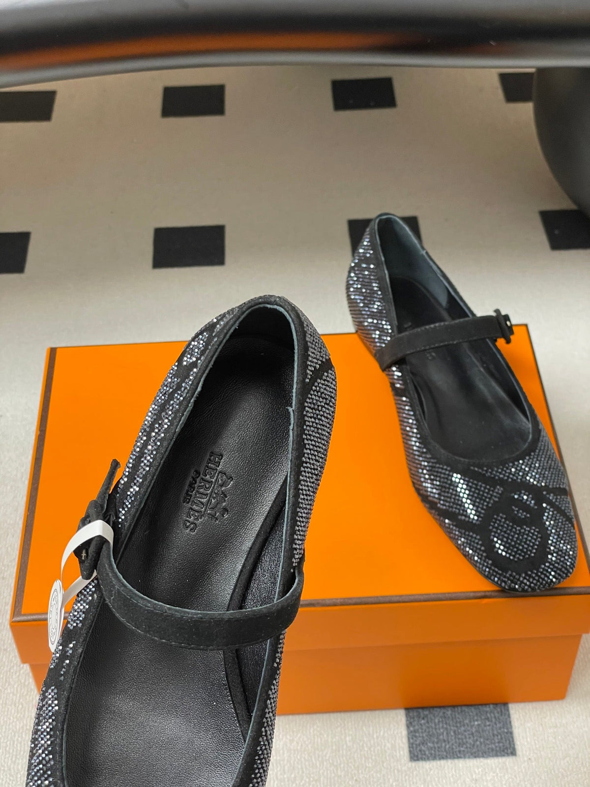 Hermes 26 Light Ballet Flat Metallic Black in Suede 594341