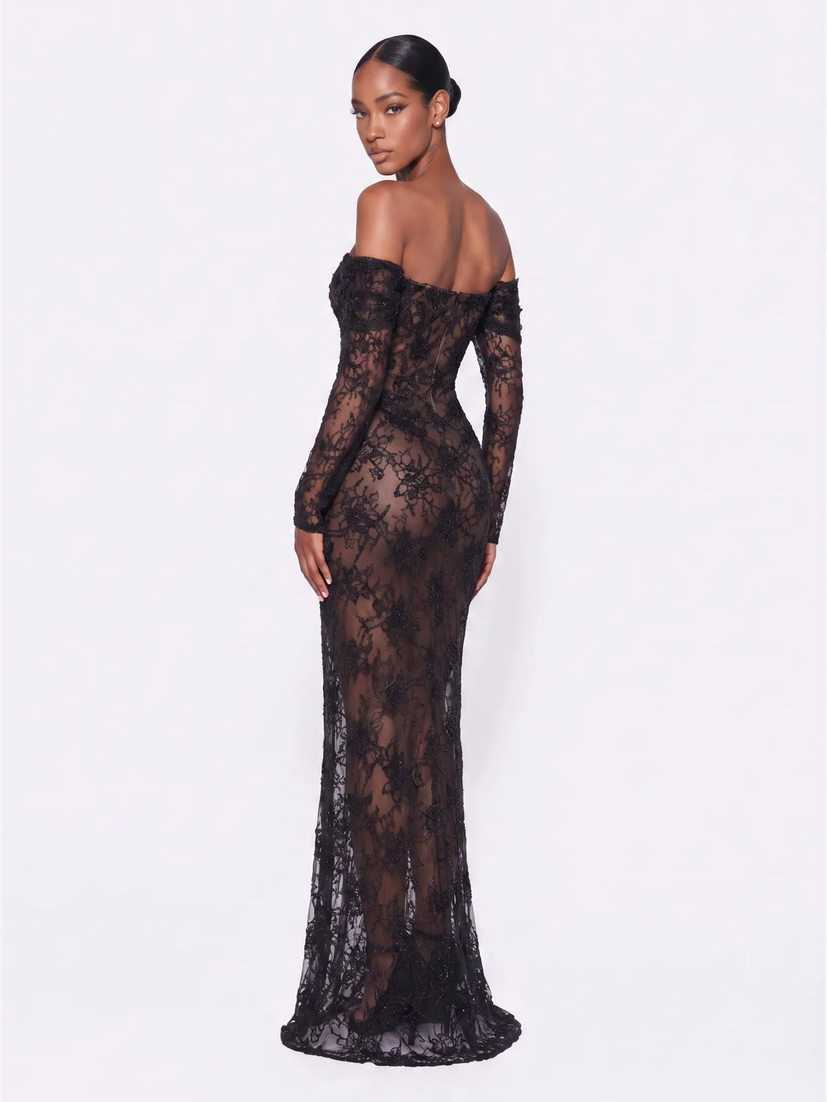 Cosima Rhinestone Strapless Lace Maxi Dress