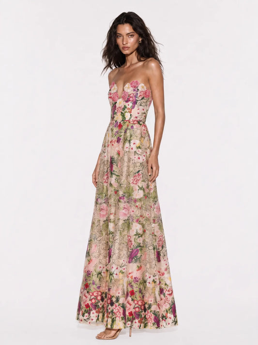 Alessandra Floral Strapless Maxi Dress